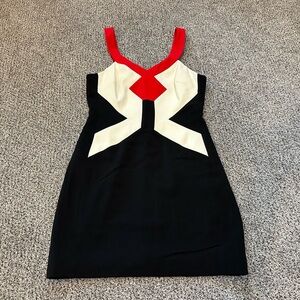 JAY GODFREY Size 4 S Red Black Ivory Geometric Cocktail Pencil Dress R $345